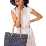 Boucle Crochet Straw Basket Bag in Denim