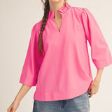 Plus Size Ruffled Neck Crinkle Solid Top