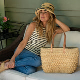 Boucle Crochet Straw Basket Bag in Natural