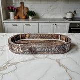 Rustic Wood Oval Trinket Tray — White Distressed