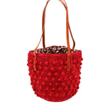Boucle Small Crochet Straw Shoulder Bag Purse in Red