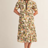 Puff Shoulder Floral Tiered Midi Dress