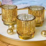 Ribbed Gold Glass Votive Candle Holder