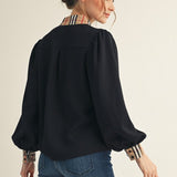 Plaid Accent Balloon Sleeve Top
