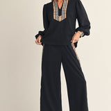 Plaid Accent Balloon Sleeve Top