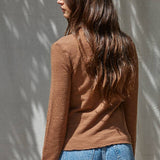 Knit Cotton Polyester Spandex Round Neck Long Sleeve: Brown / S