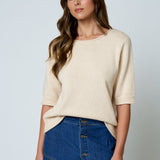 Raw Edge Half Sleeve Sweater Knit Top