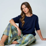 Raw Edge Half Sleeve Sweater Knit Top