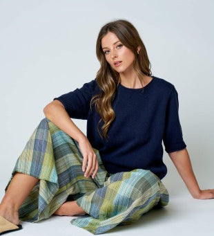Raw Edge Half Sleeve Sweater Knit Top