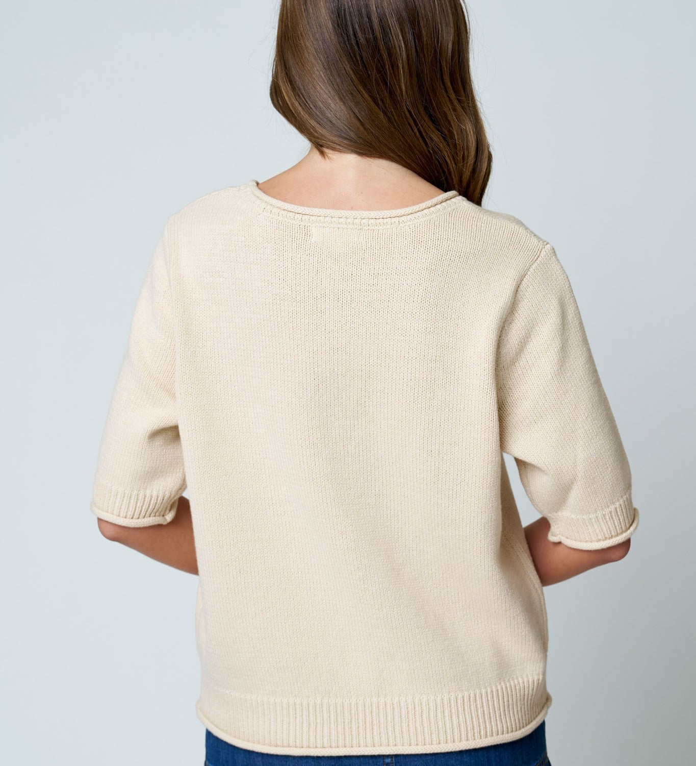 Raw Edge Half Sleeve Sweater Knit Top