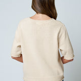 Raw Edge Half Sleeve Sweater Knit Top
