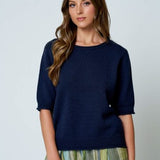 Raw Edge Half Sleeve Sweater Knit Top