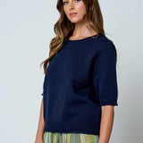Raw Edge Half Sleeve Sweater Knit Top