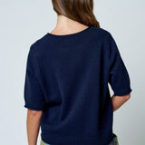 Raw Edge Half Sleeve Sweater Knit Top