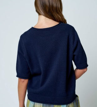 Raw Edge Half Sleeve Sweater Knit Top