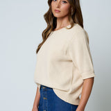 Raw Edge Half Sleeve Sweater Knit Top
