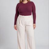 Plus Round Neck Long Sleeve Sweater Knit Bodysuit