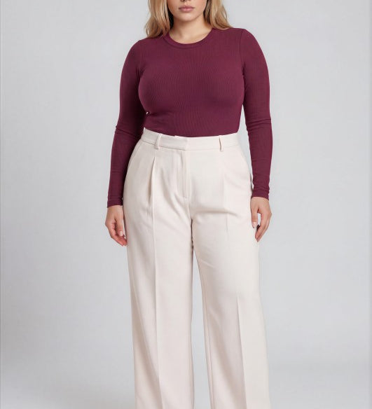 Plus Round Neck Long Sleeve Sweater Knit Bodysuit