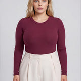 Plus Round Neck Long Sleeve Sweater Knit Bodysuit