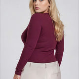 Plus Round Neck Long Sleeve Sweater Knit Bodysuit