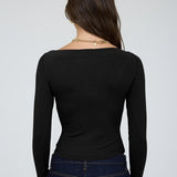 Boat Neck Long Sleeve Solid Knit Top