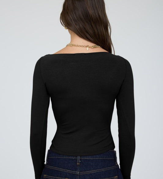 Boat Neck Long Sleeve Solid Knit Top