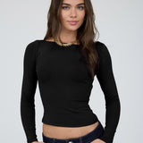 Boat Neck Long Sleeve Solid Knit Top