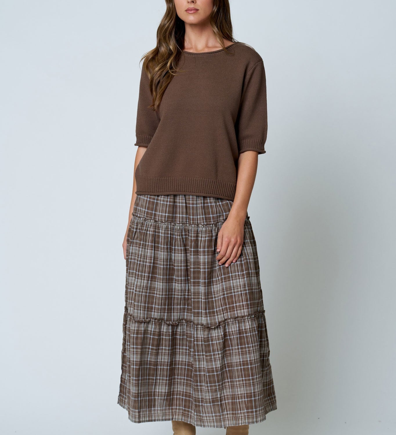 Raw Edge Half Sleeve Sweater Knit Top