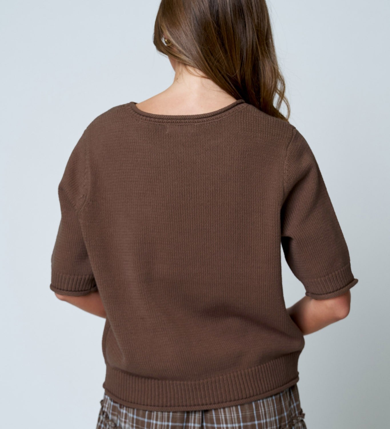 Raw Edge Half Sleeve Sweater Knit Top