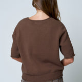 Raw Edge Half Sleeve Sweater Knit Top