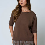 Raw Edge Half Sleeve Sweater Knit Top