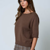 Raw Edge Half Sleeve Sweater Knit Top