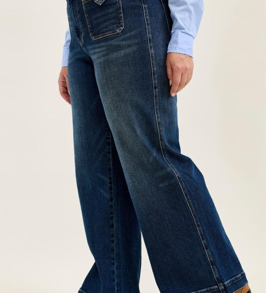 Judy Blue HW Lux Retro Wide Leg Patch Tab Jeans – Plus