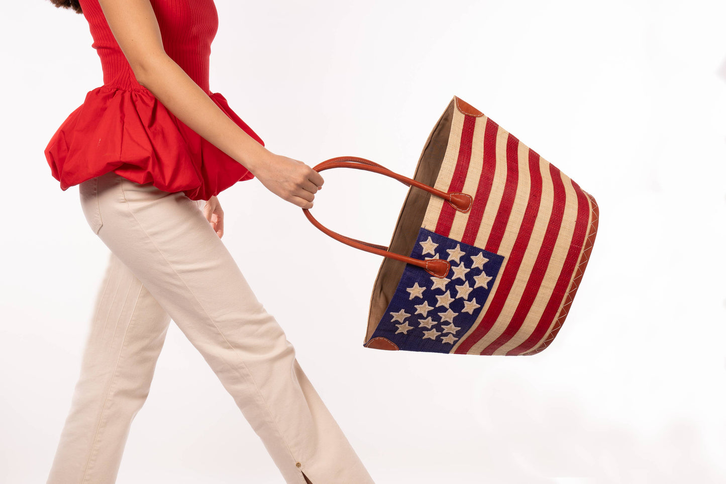 American Flag Small Straw Tote Bag