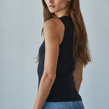 Cotton Round Neck Sleeveless Tank Top: Black / M