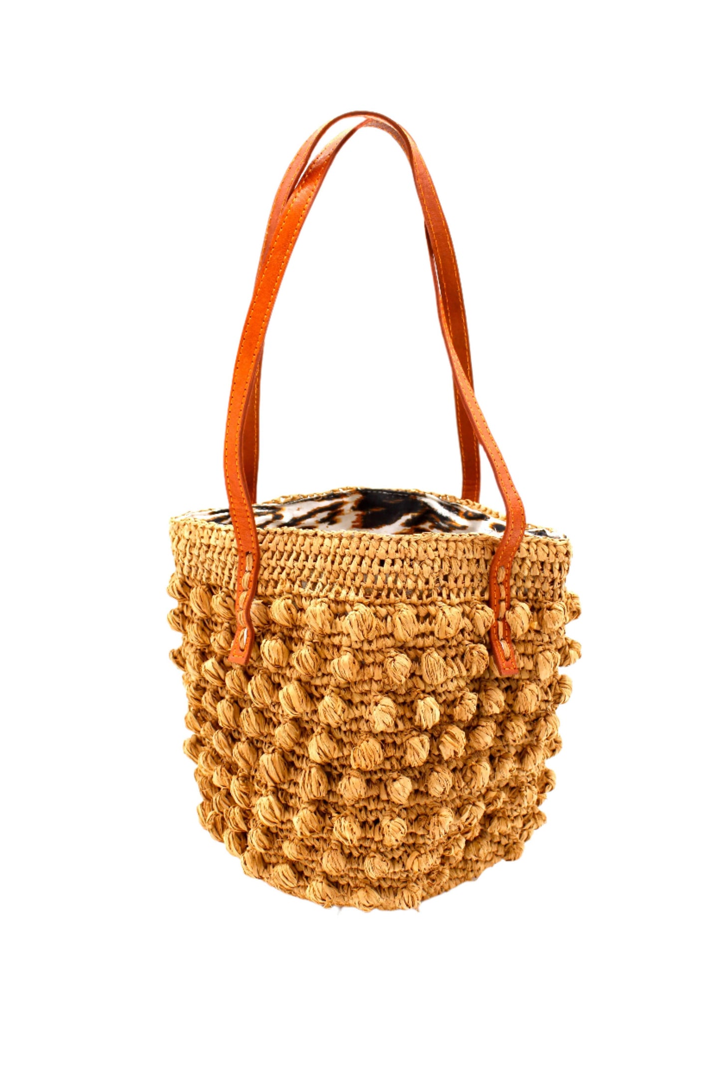 Boucle Small Crochet Straw Shoulder Bag Purse in Cappuccino