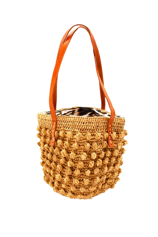 Boucle Small Crochet Straw Shoulder Bag Purse in Cappuccino