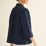 Plus Size Ruffled Neck Crinkle Solid Top