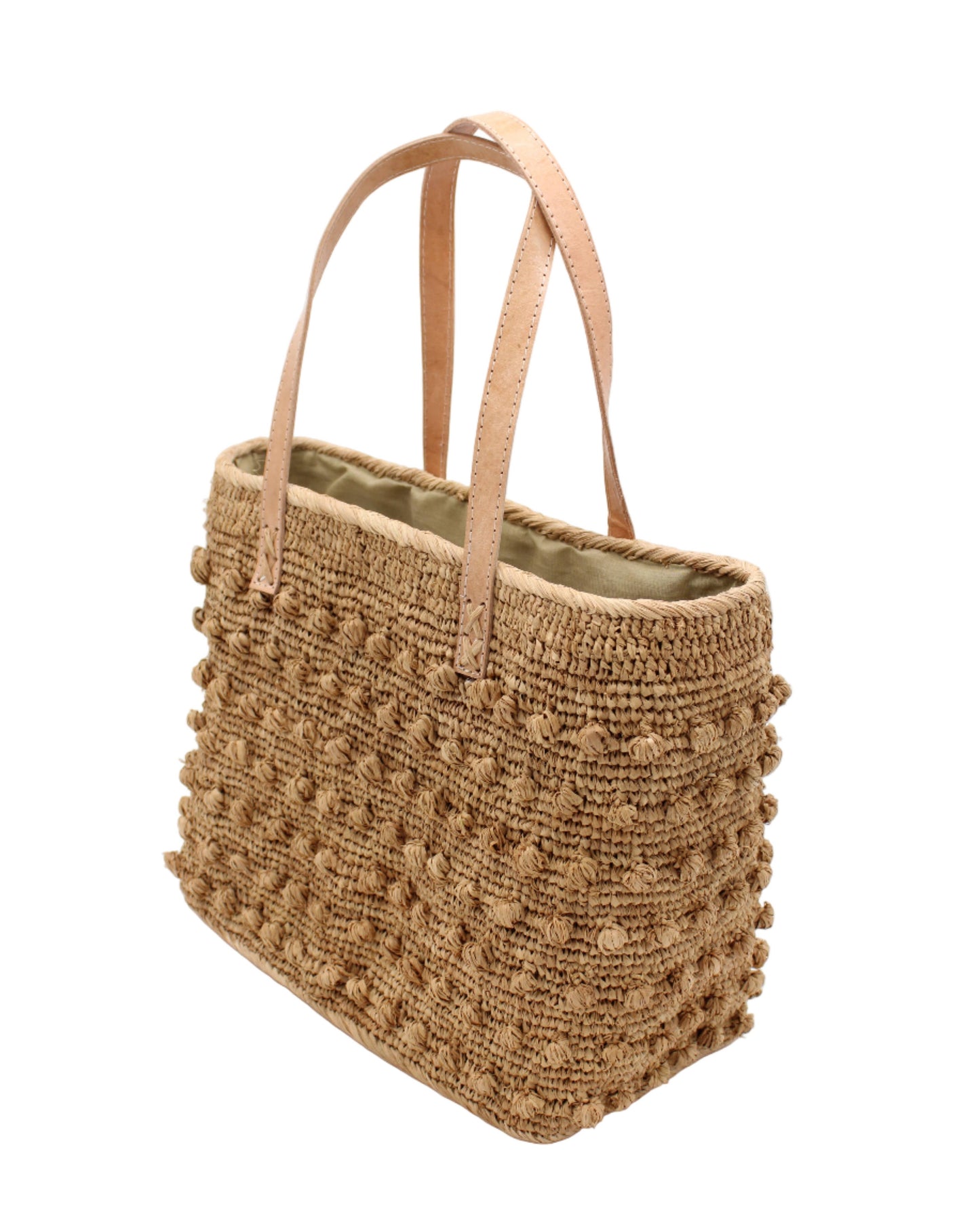Boucle Crochet Straw Basket Bag in Natural