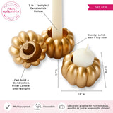 2-in-1 Pumpkin Tealight/Candlestick Holder Gold