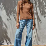 Knit Cotton Polyester Spandex Round Neck Long Sleeve: Brown / L