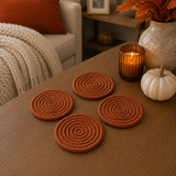 Autumn Braided Fabric Coaster Set — Rust Orange (4-Pack)