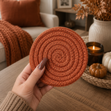 Autumn Braided Fabric Coaster Set — Rust Orange (4-Pack)