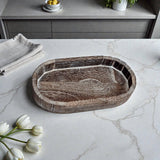 Rustic Wood Oval Trinket Tray — White Distressed