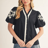 Artisan Embroidered Puff Sleeve Blouse