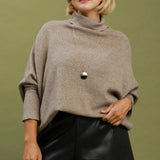 Soft Knit Turtle Neck Dolman Sweater Top - Taupe - 2XL