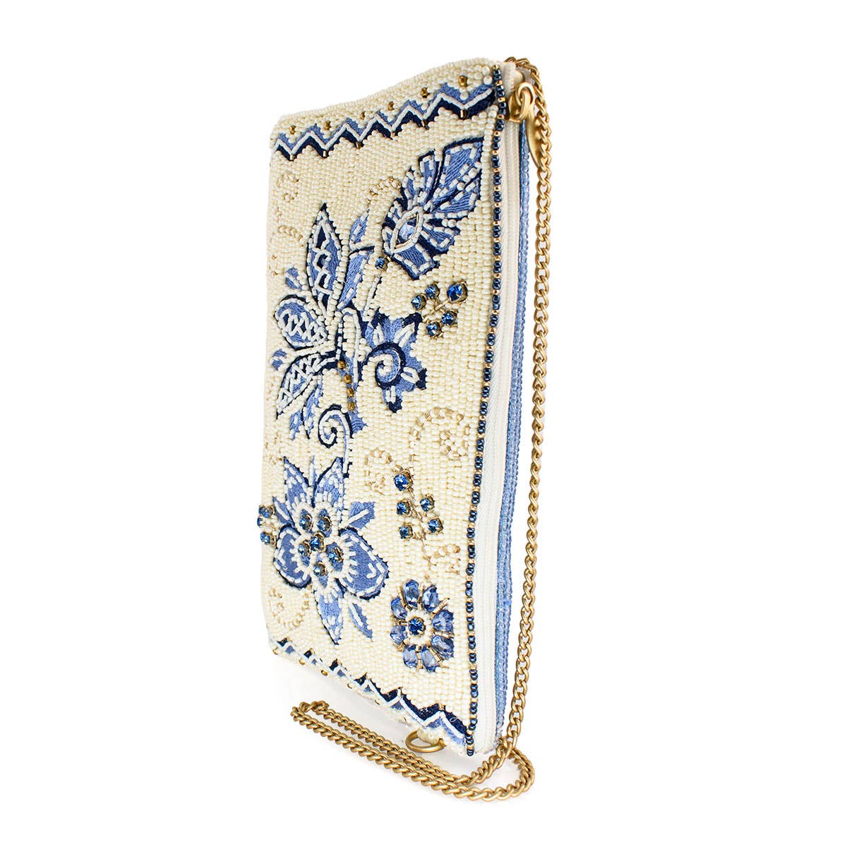 Easy Street Denim Flowers Beaded Crossbody Phone Bag