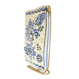 Easy Street Denim Flowers Beaded Crossbody Phone Bag