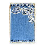 Easy Street Denim Flowers Beaded Crossbody Phone Bag