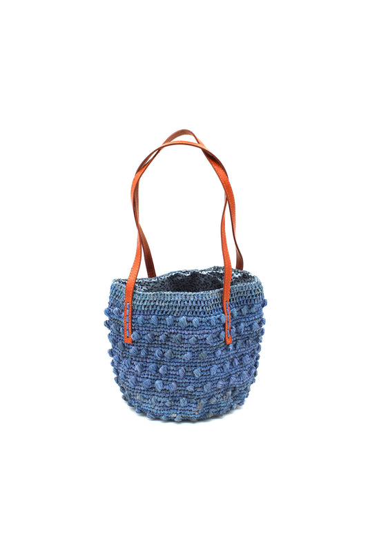 Boucle Small Crochet Straw Shoulder Bag Purse in Denim